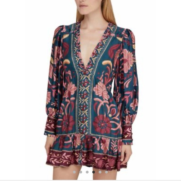 Farm Rio Seashell Tapestry long-sleeve minidresss, size Medium, NEW WITH TAGS - Picture 10 of 11
